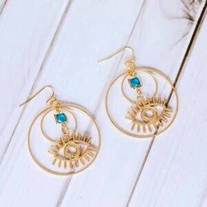 Moonstone Hollow Evil Eye Drop Earrings